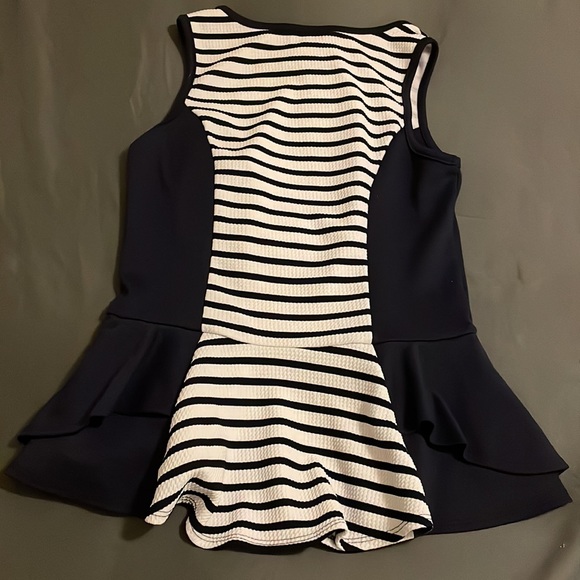 Iz Byer Medium Peplum striped navy blue & white Ruffle top zipper design - Picture 7 of 9